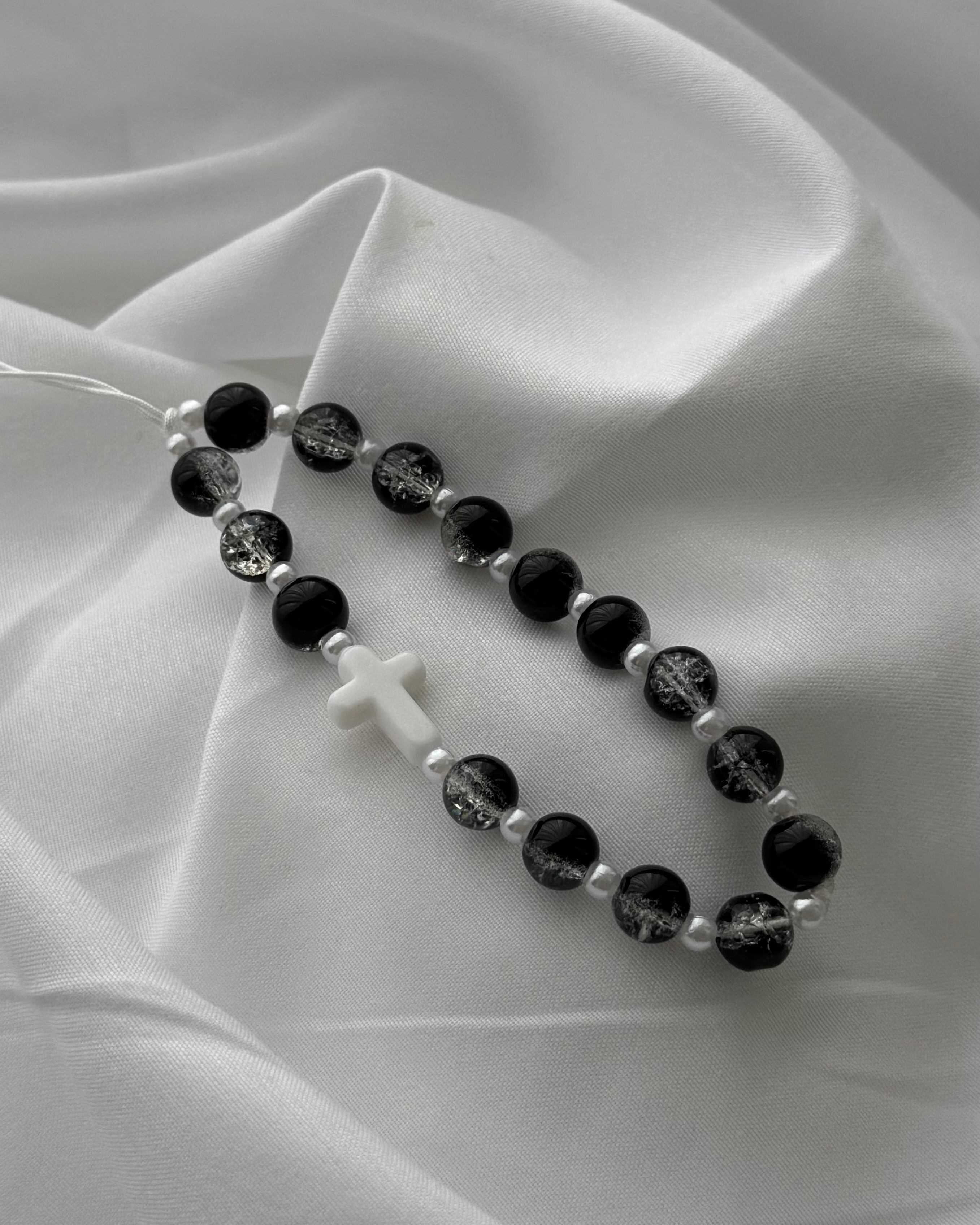 BIJOUX DE TÉLÉPHONE CRAQUELÉ NOIR / BLANC