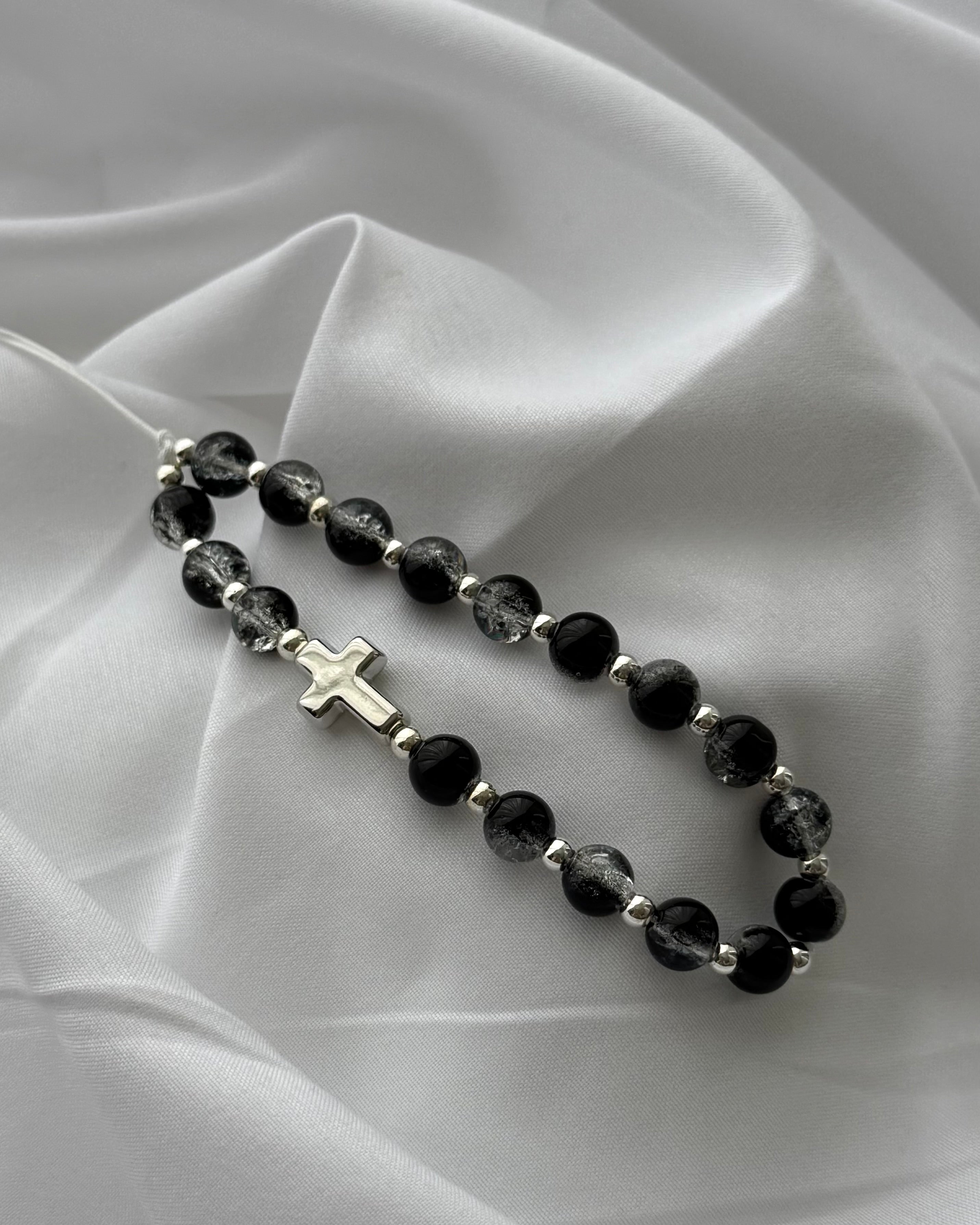 BIJOUX DE TÉLÉPHONE CRAQUELÉ NOIR / ARGENT